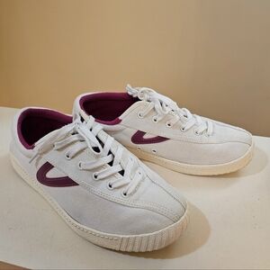Tretorn White Canvas Sneakers with Burgundy Accents